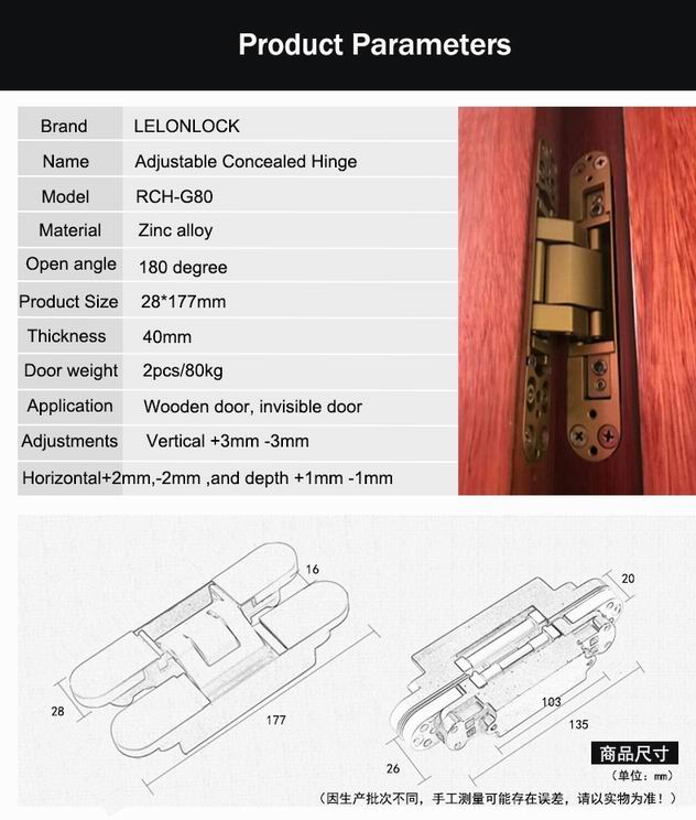 180 degree opening angle zinc alloy hiding door hinge