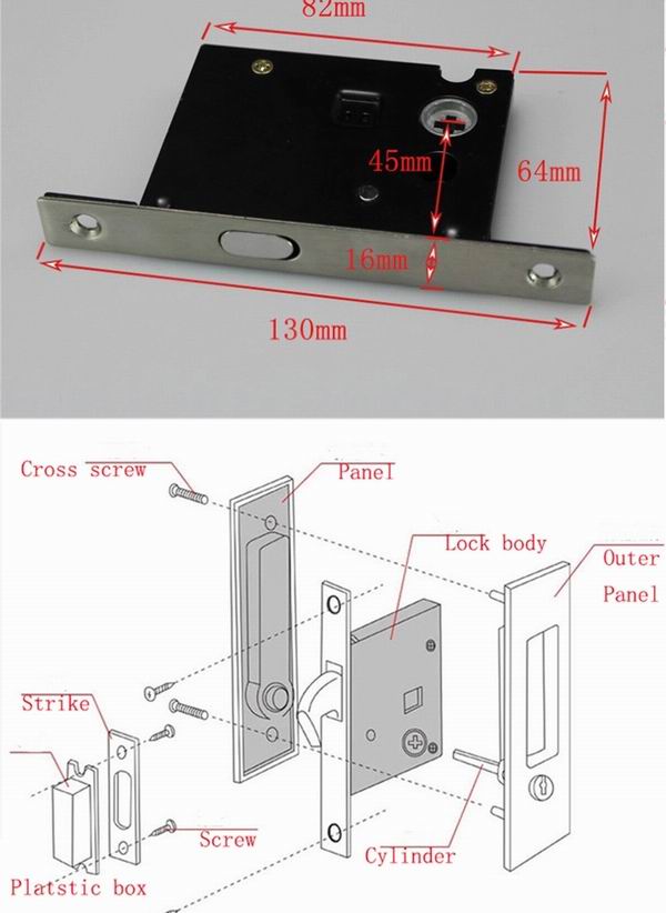 Classical style Invisible wooden bar door sliding door lock with key